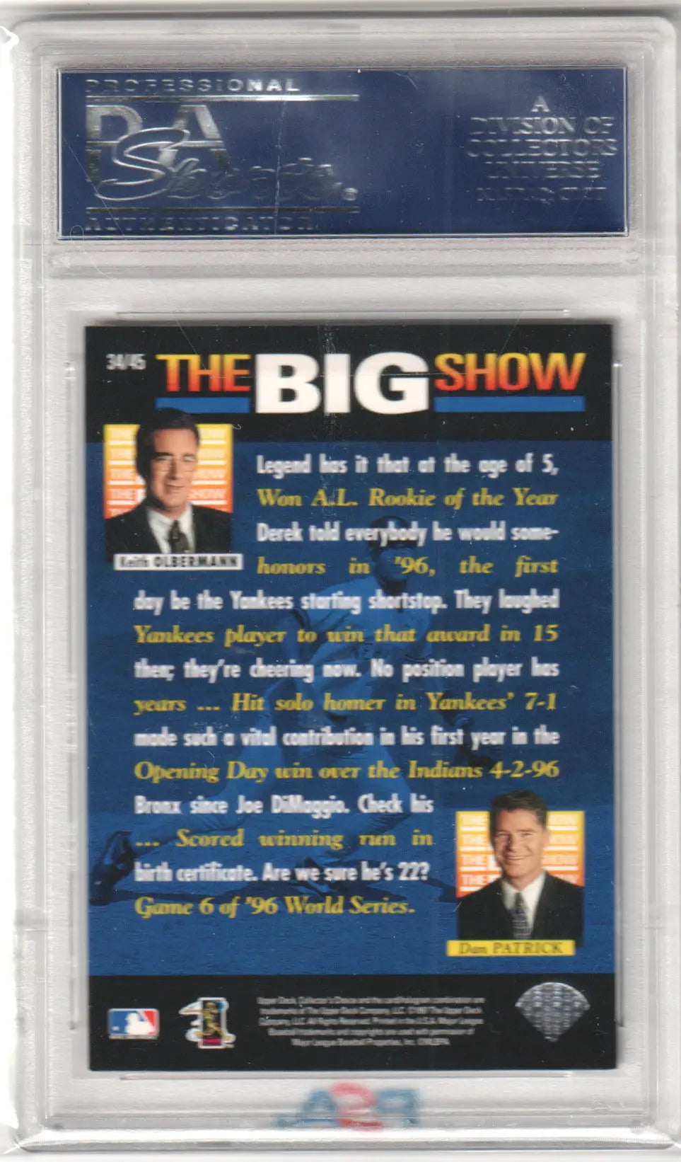 Derek Jeter 1997 Collector’s Choice The Big Show trading card in protective case