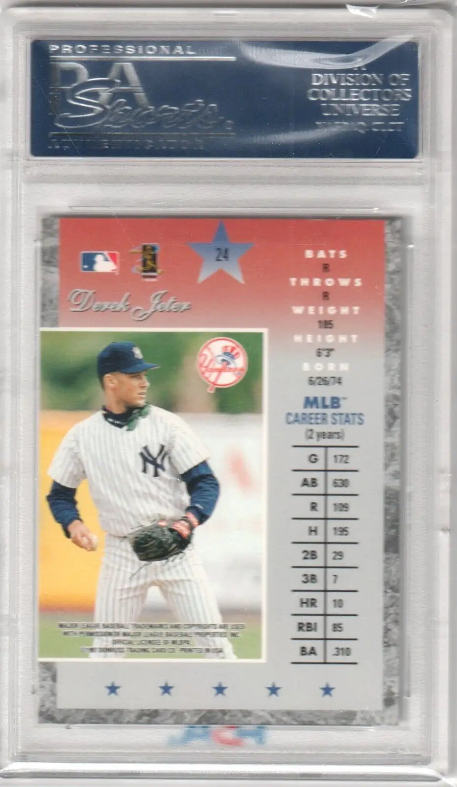 Derek Jeter 1997 Donruss Elite baseball card in a protective case, Yankees single cards