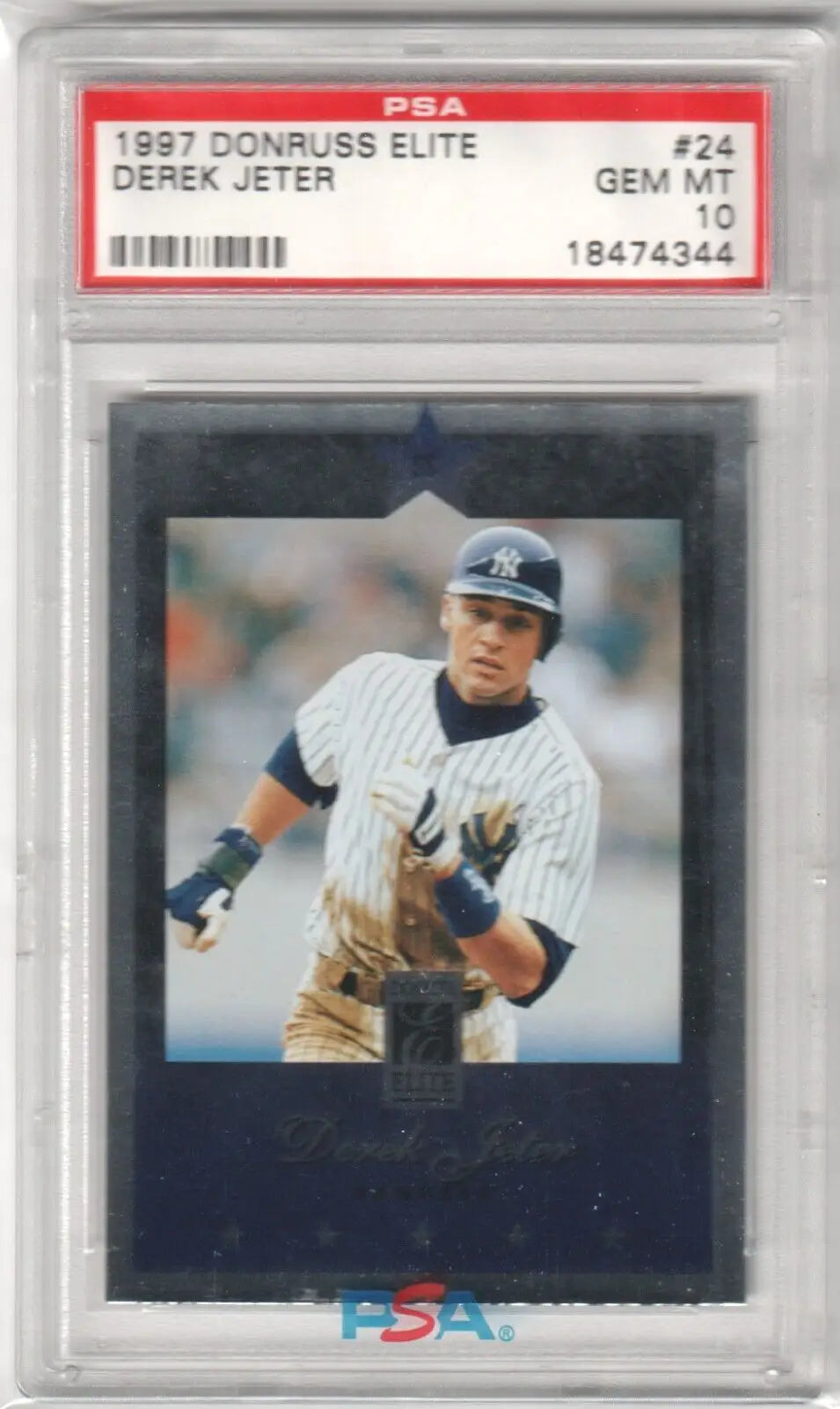 PSA graded 1997 Donruss Elite Derek Jeter baseball card in protective case by Columbia Hobby