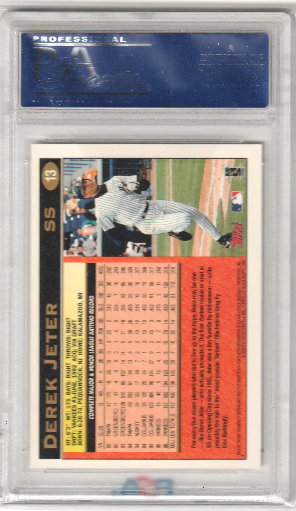 Derek Jeter 1997 Topps Star Rookie card in protective holder from Columbia Hobby