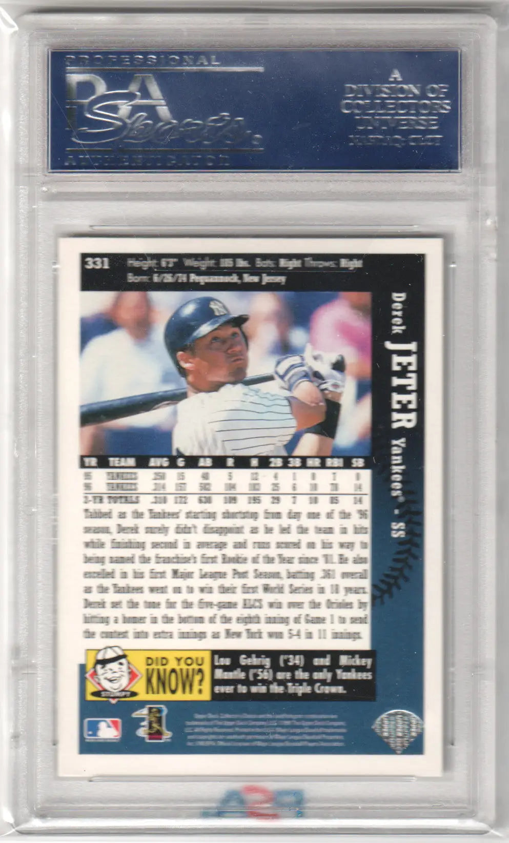 Derek Jeter 1997 UD Collector’s Choice trading card in protective holder from Columbia Hobby