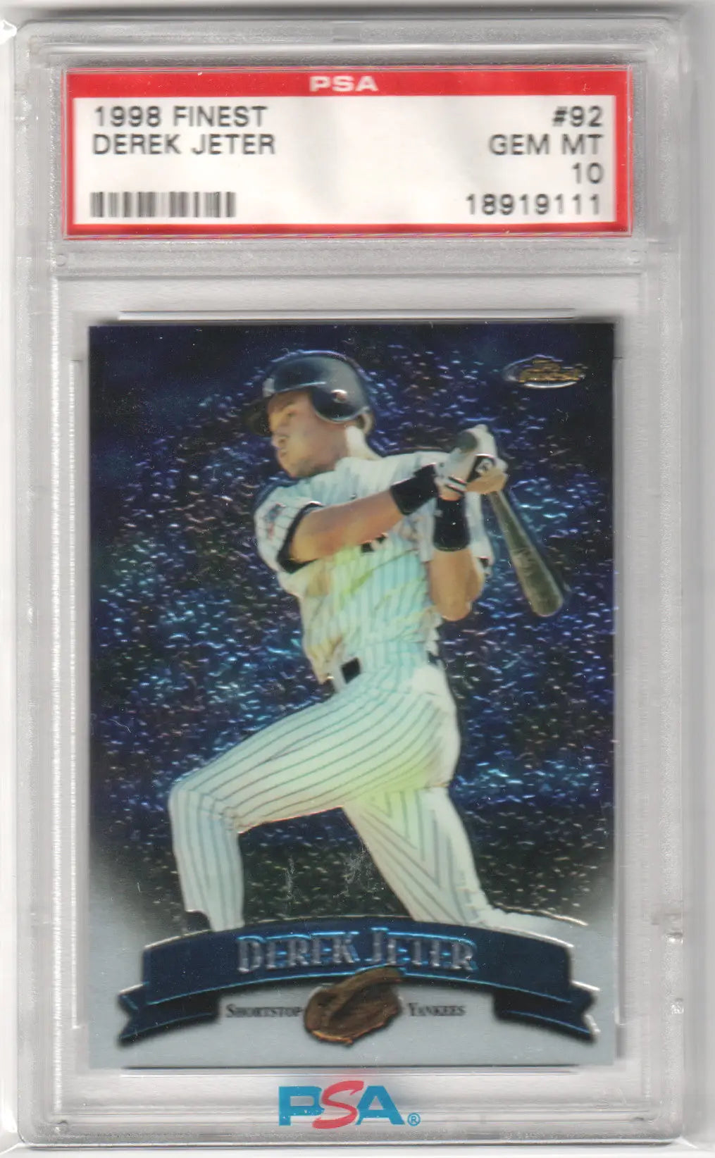 Derek Jeter 1998 Finest #92 PSA 10 GEM MINT trading card from Columbia Hobby