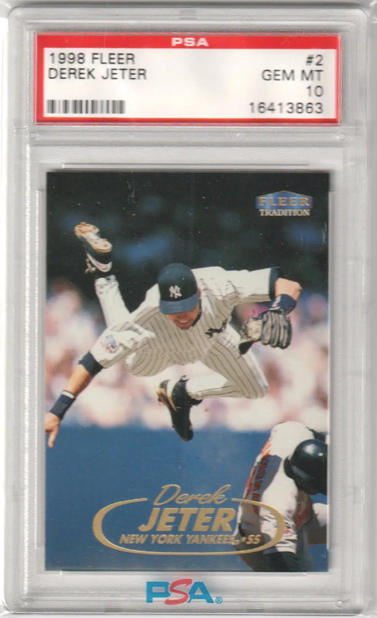 PSA 10 GEM MINT 1998 Fleer Tradition Derek Jeter Yankees card diving in pinstripes