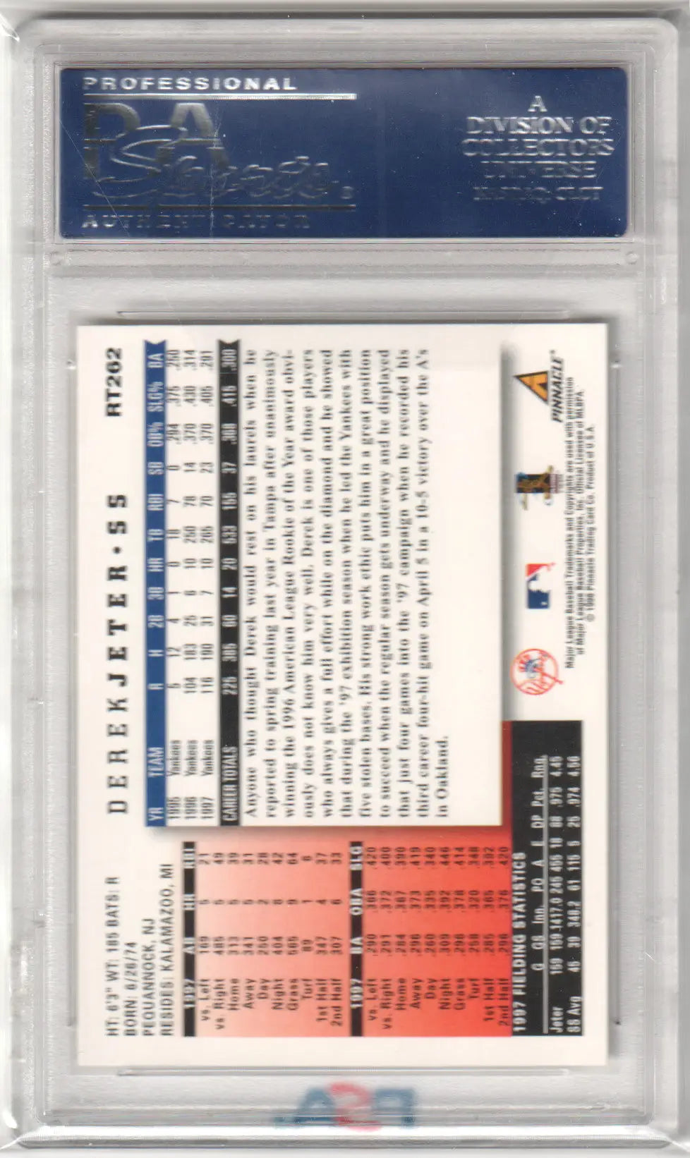 Derek Jeter 1998 Score Rookie Traded #262 encased in protective holder, Columbia Hobby