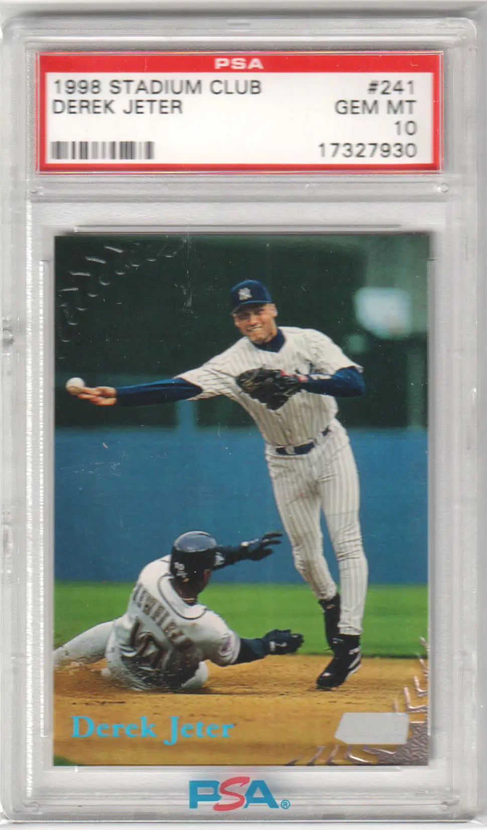 PSA-graded 1996 Stadium Club card of Derek Jeter fielding at second base for Columbia Hobby