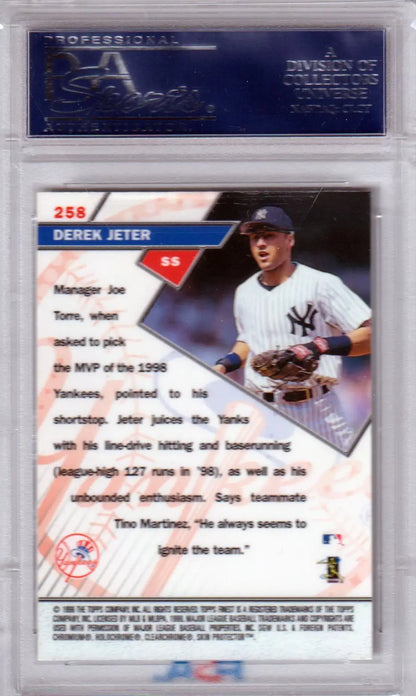 Derek Jeter 1999 Topps Finest card in protective case for Columbia Hobby collectors