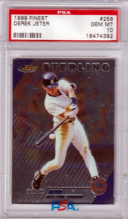 PSA 10 GEM MINT Derek Jeter 1999 Topps Finest baseball card in batting stance