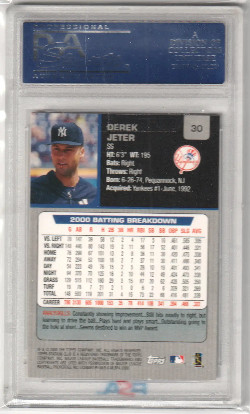 Derek Jeter 2001 Topps Stadium Club #30 PSA 10 GEM MINT New York Yankees card in case