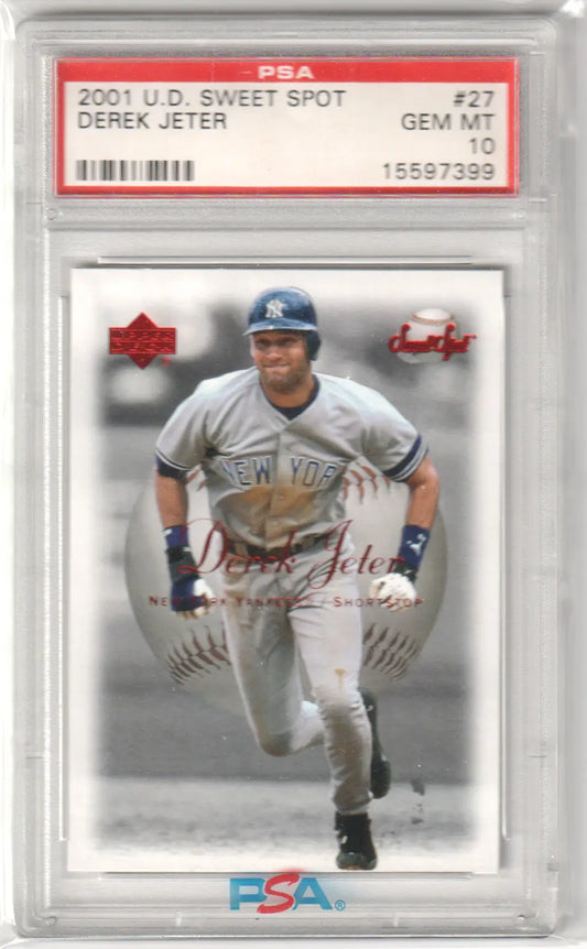 PSA-graded 2001 Upper Deck Sweet Spot Derek Jeter card in protective case from Columbia Hobby