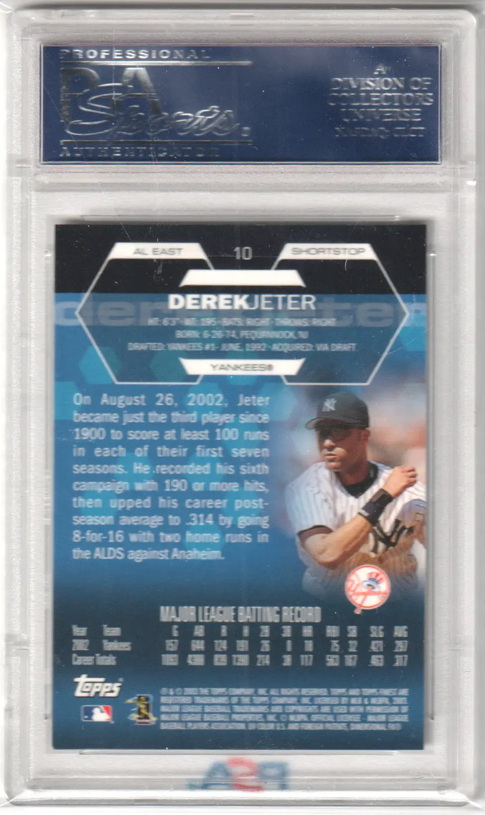 Derek Jeter 2003 Finest #10 PSA 10 GEM MINT trading card in protective case