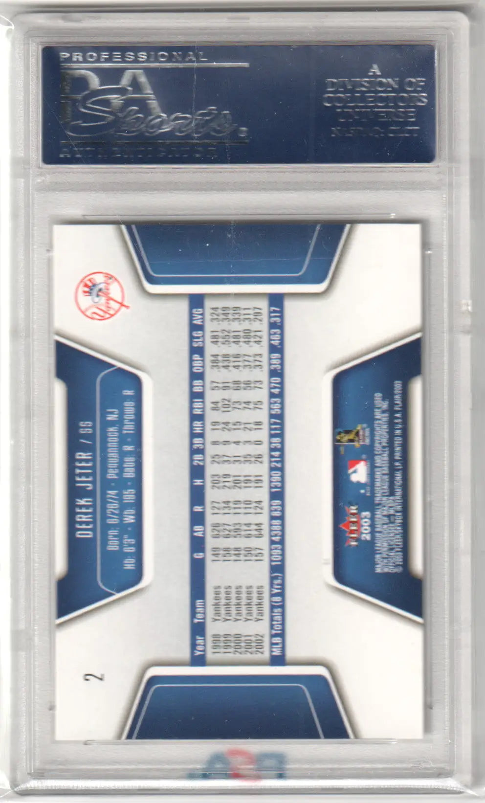 PSA graded Derek Jeter 2003 Flair #2 trading card in protective case from Columbia Hobby