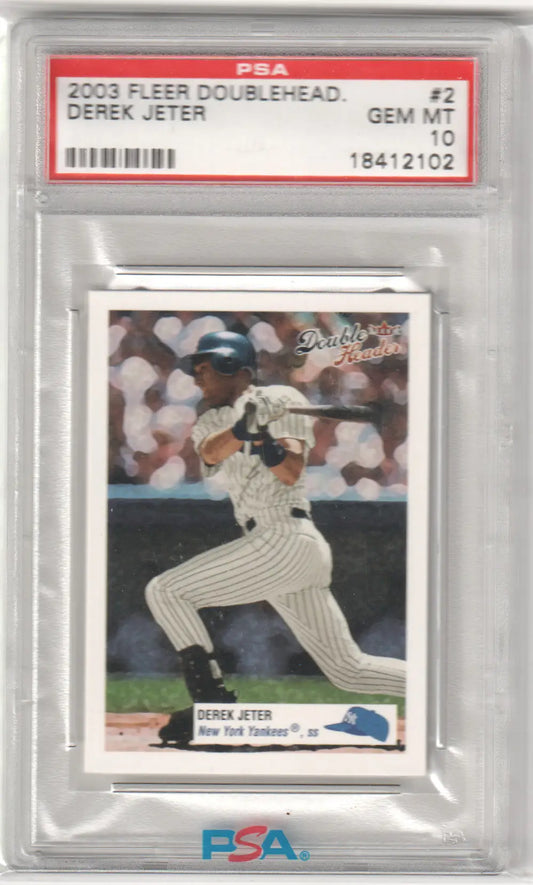 PSA-graded 2003 Fleer Double Header card of Derek Jeter in protective case from Columbia Hobby