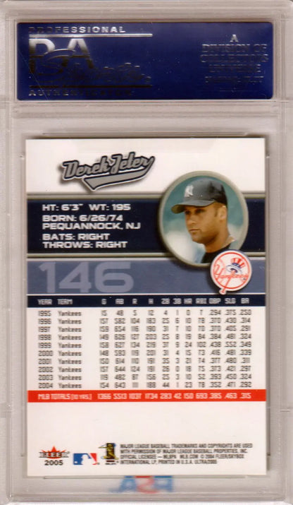 Derek Jeter 2005 Fleer Ultra #146 trading card in case showing player statistics and info