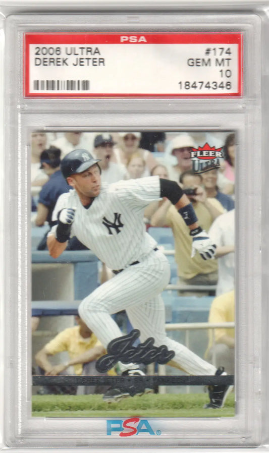 PSA graded 2006 Ultra Derek Jeter trading card in protective case from Columbia Hobby