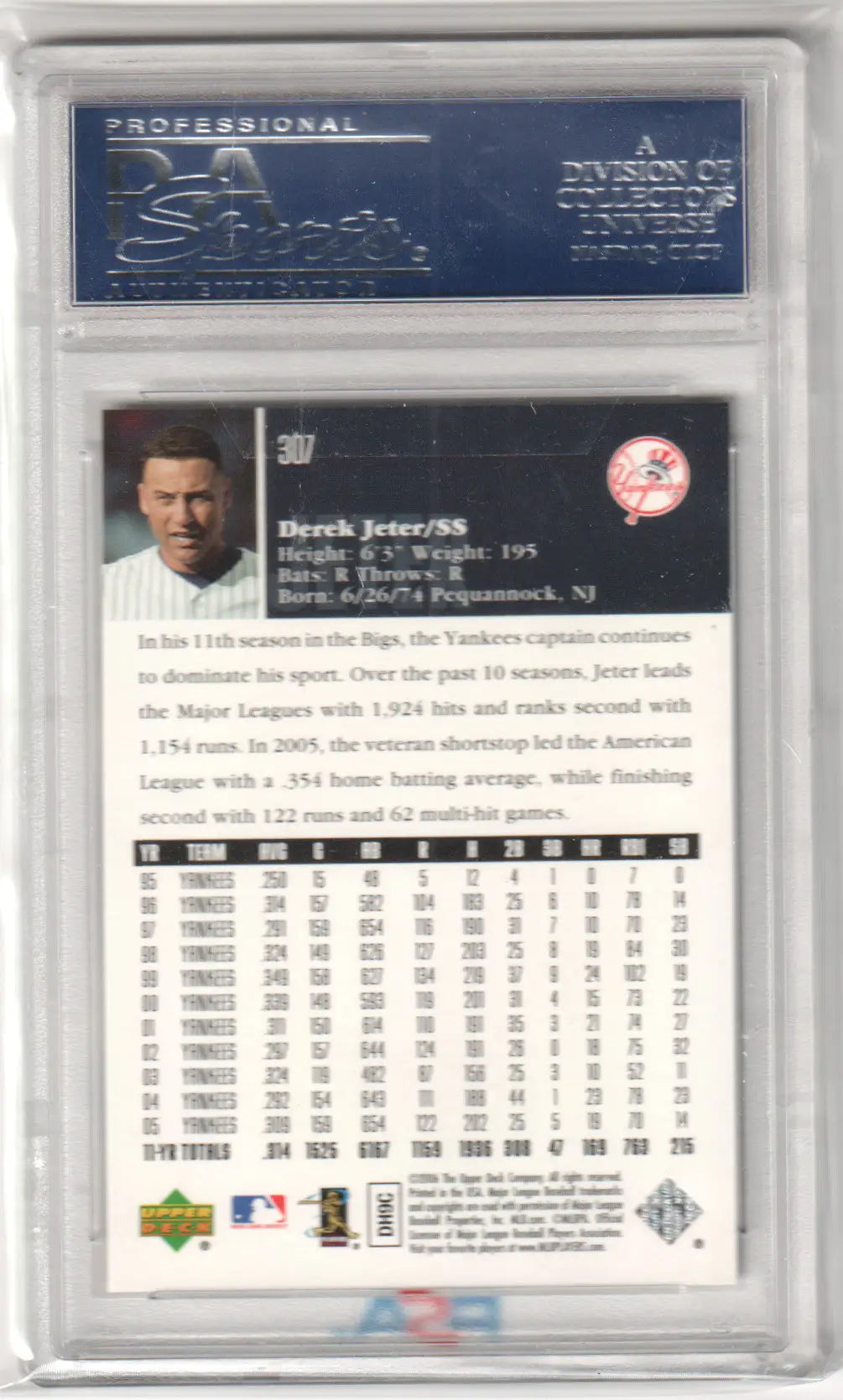 Derek Jeter 2006 Upper Deck #307 PSA 10 GEM MINT baseball card in protective case