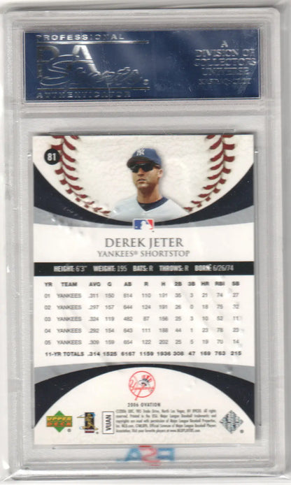 Derek Jeter 2006 Upper Deck Ovation card with baseball stitching, Columbia Hobby gem mint