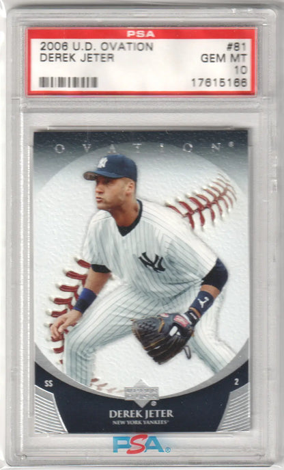 PSA-graded 2004 Upper Deck Ovation card of Derek Jeter in Yankees pinstripes