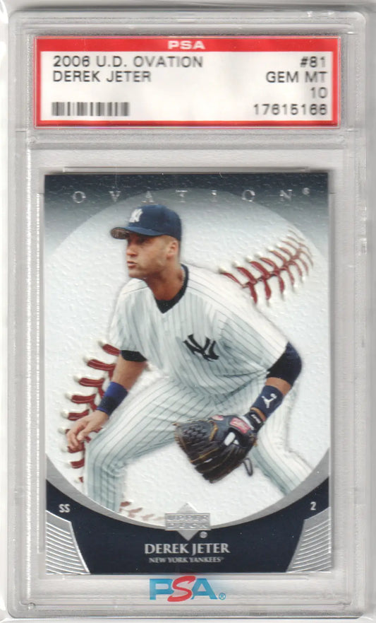 PSA-graded 2004 Upper Deck Ovation card of Derek Jeter in Yankees pinstripes