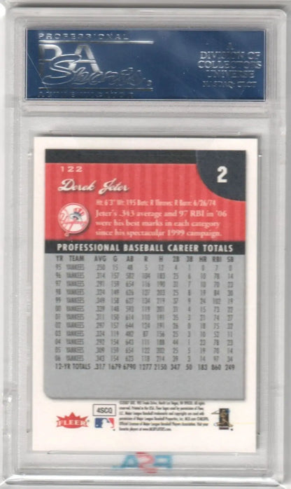 Derek Jeter 2007 Fleer #122 PSA 10 GEM MINT baseball card in protective case with stats