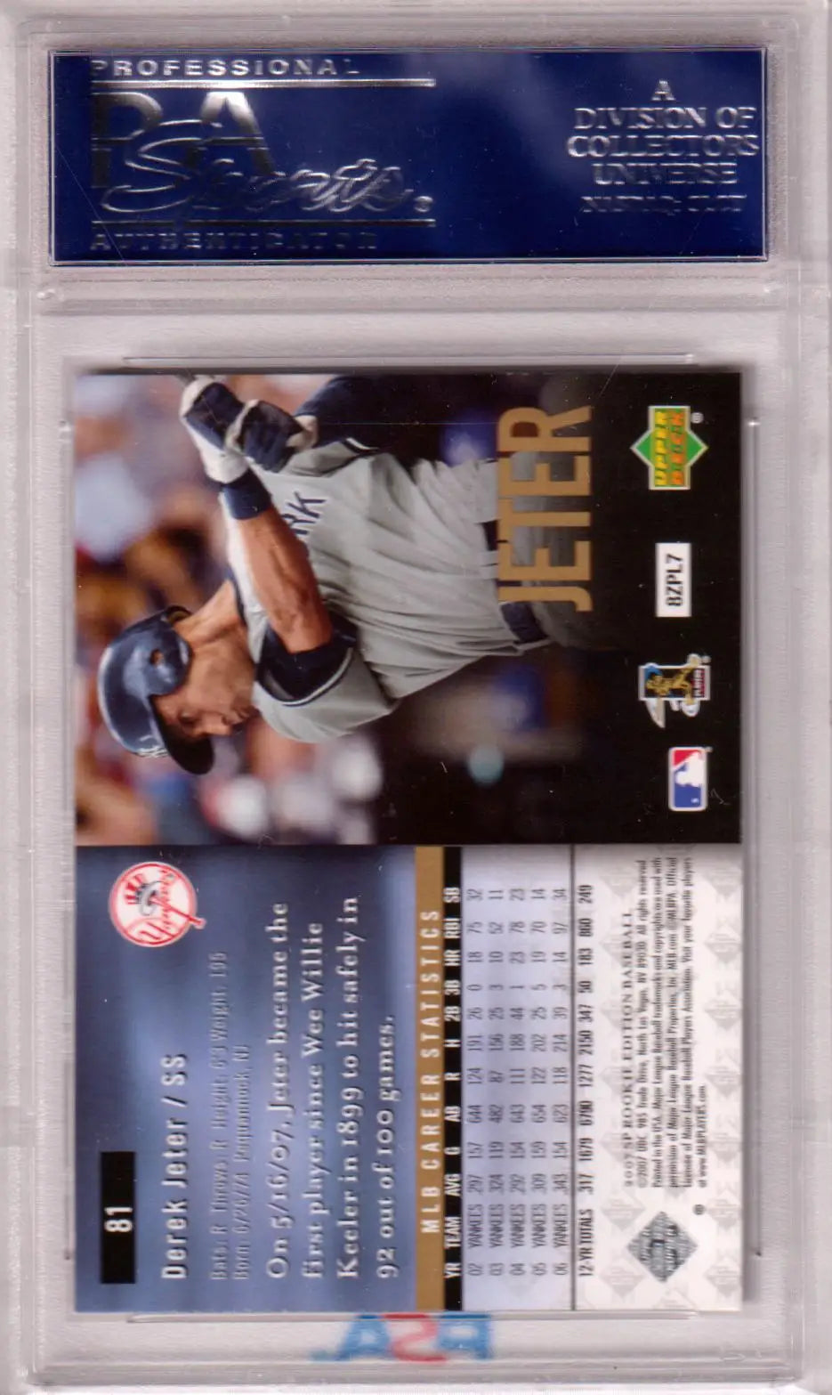 DEREK JETER 2007 SP Rookie Edition #81 PSA 10 GEM MINT in a protective clear case