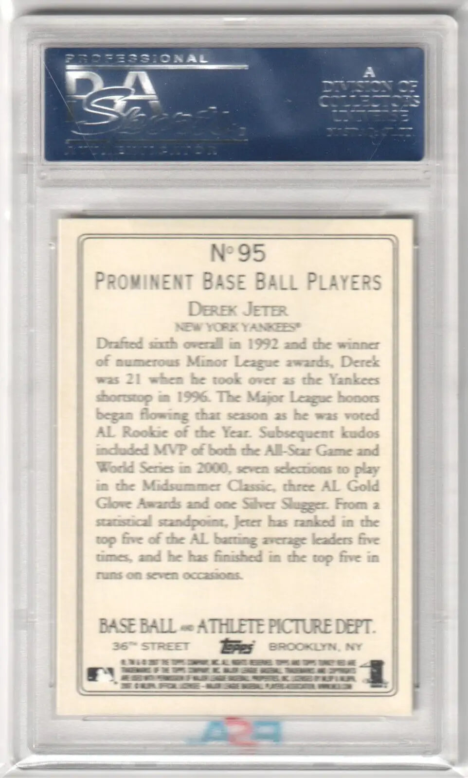 PSA 10 GEM MINT Derek Jeter 2007 Topps Turkey Red #95 single card from Columbia Hobby