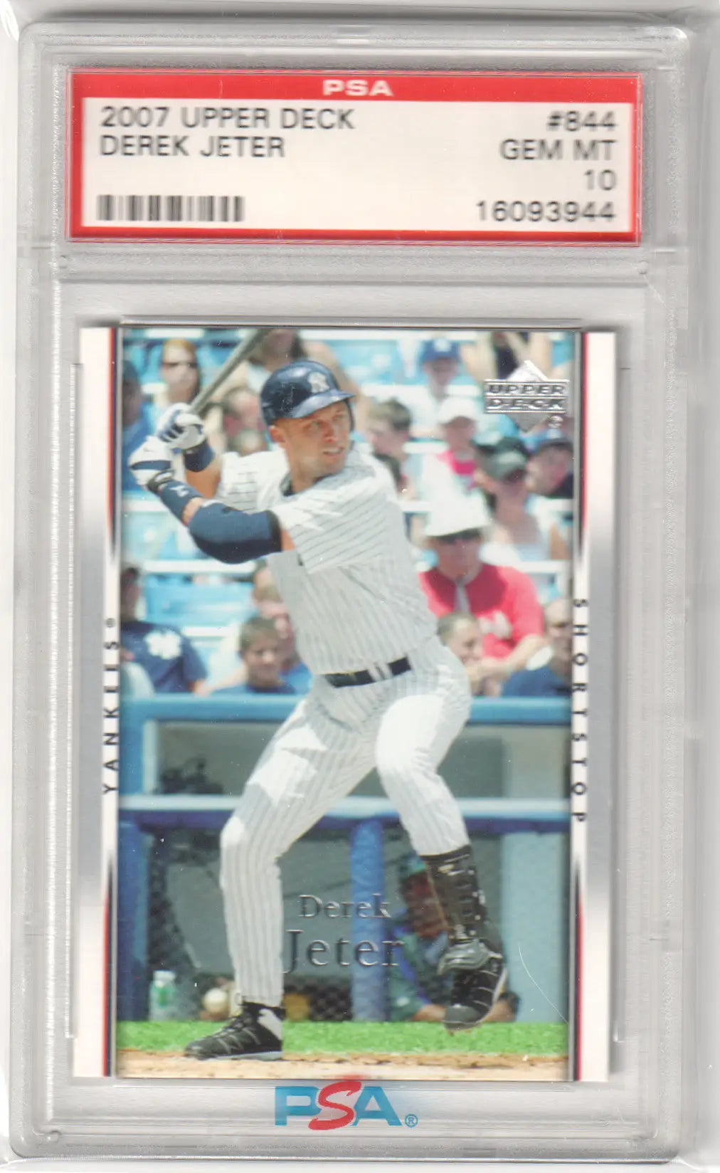 PSA-graded Derek Jeter 2007 Upper Deck #844 card in protective case from Columbia Hobby