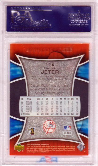 Derek Jeter 2007 Upper Deck Elements card showcasing Yankees logo and stats