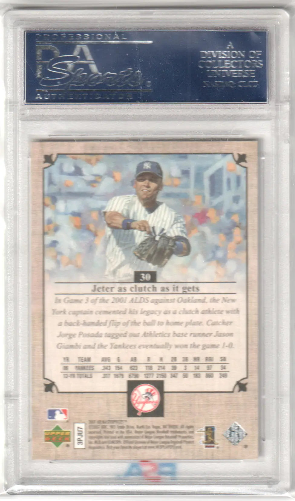 Derek Jeter 2007 Upper Deck Masterpieces card in protective case for Columbia Hobby collectors