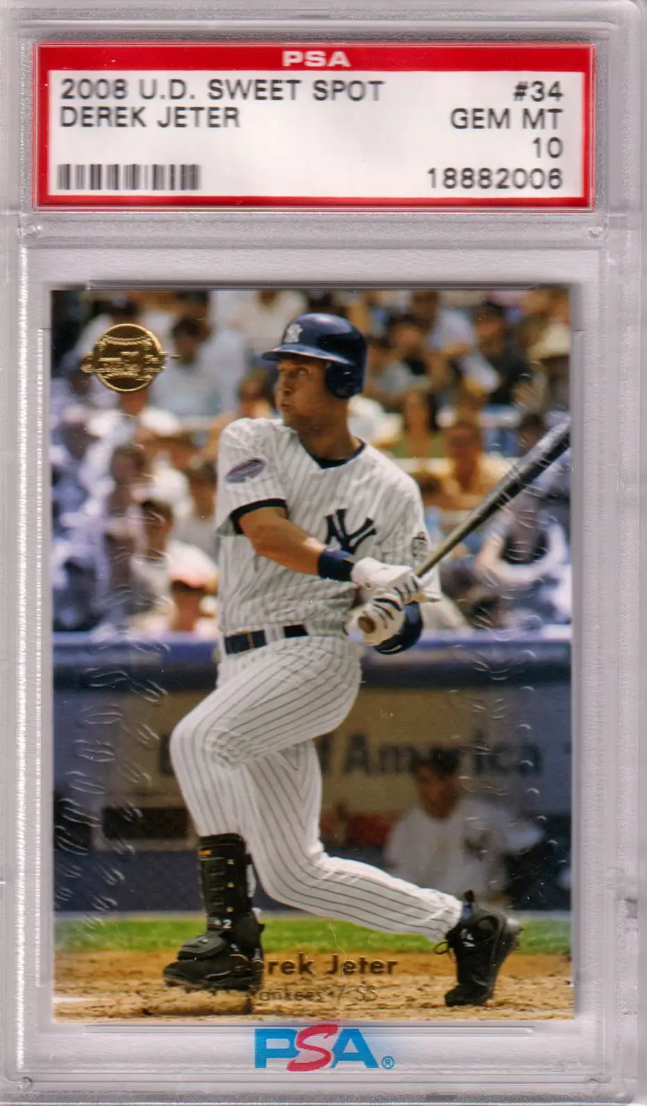 PSA-graded 2008 Upper Deck Sweet Spot Derek Jeter card in protective case from Columbia Hobby