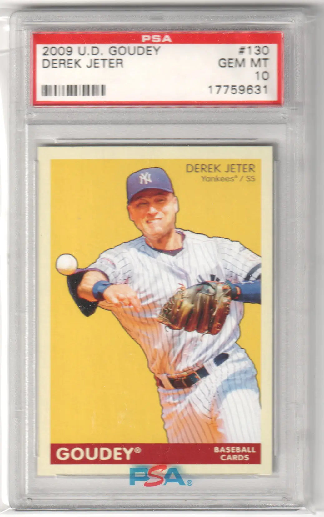 PSA-graded 2009 Upper Deck Goudey baseball card of Derek Jeter in fielding pose