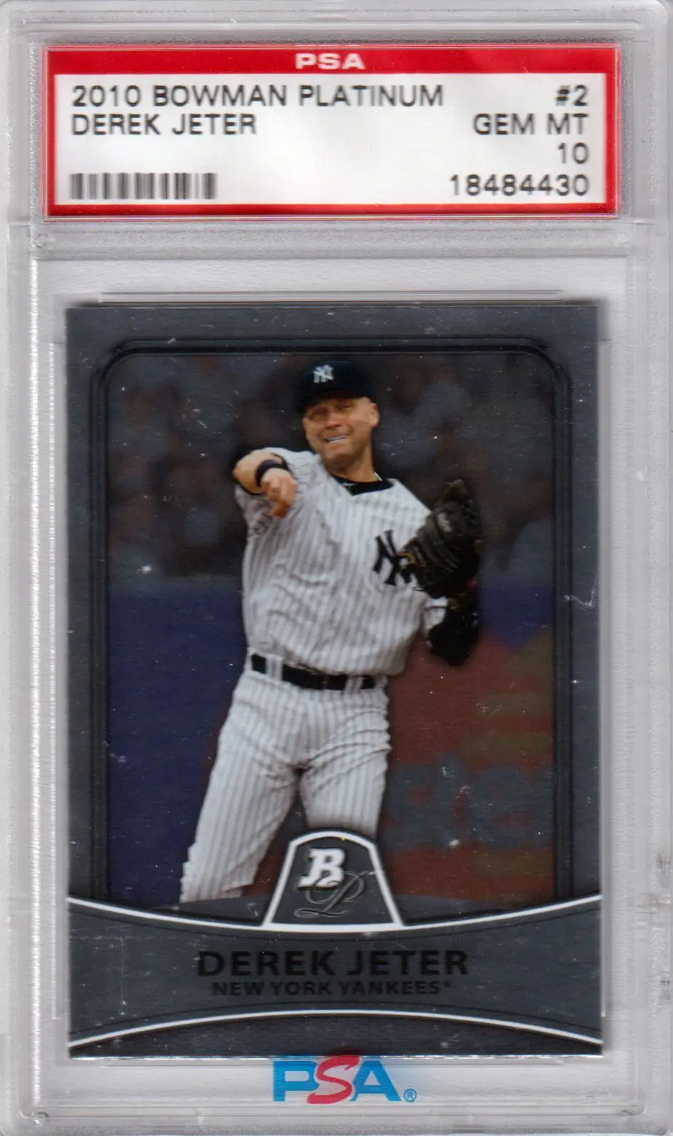 Derek Jeter 2010 Bowman Platinum card in Yankees pinstripes, PSA 10 GEM MINT