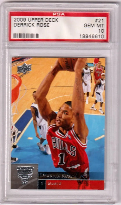 PSA-graded 2009 Upper Deck Derrick Rose Bulls card, perfect for Columbia Hobby single cards