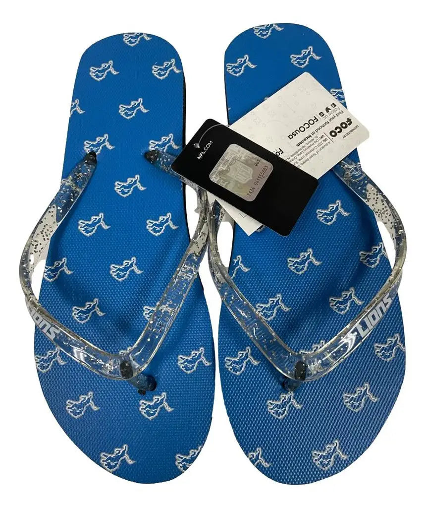 Blue Detroit Lions Women’s Glitter Thong Flip Flop Sandals with dove patterns