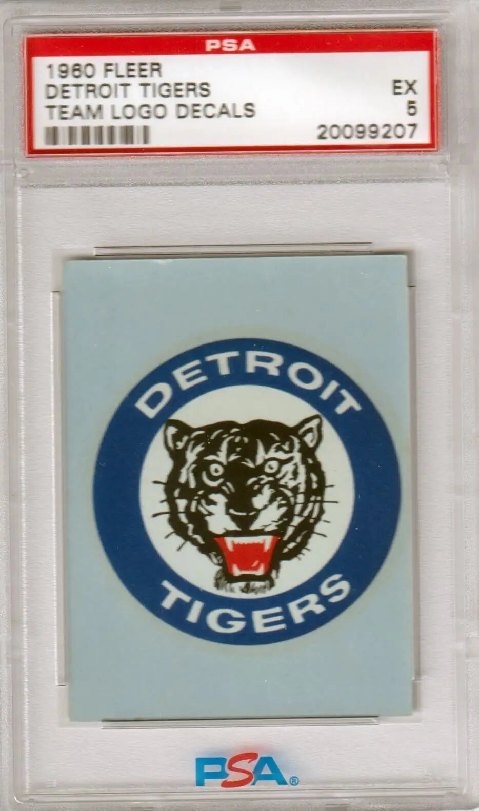 PSA-graded 1960 Fleer Detroit Tigers logo decal featuring tiger head for single cards