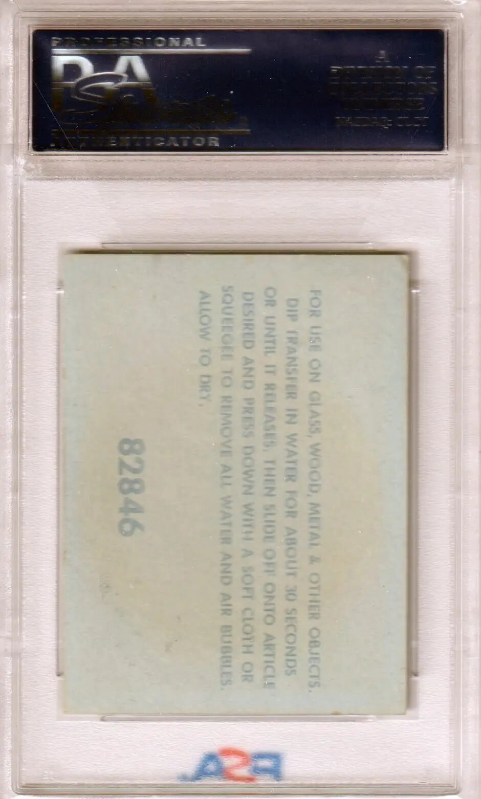 PSA-graded card holder displaying back of Detroit Tigers 1960 Fleer Team Logo Decals