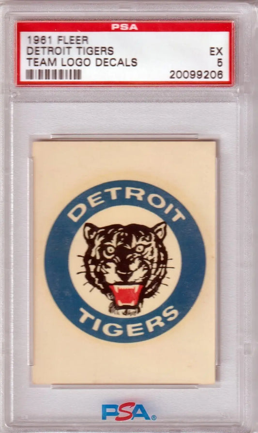 PSA-graded 1961 Fleer Detroit Tigers team logo decal for single cards at Columbia Hobby