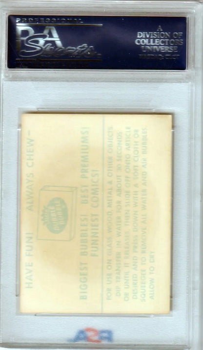 PSA-graded back of DETROIT TIGERS 1961 Fleer Team Logo Decals single card in case