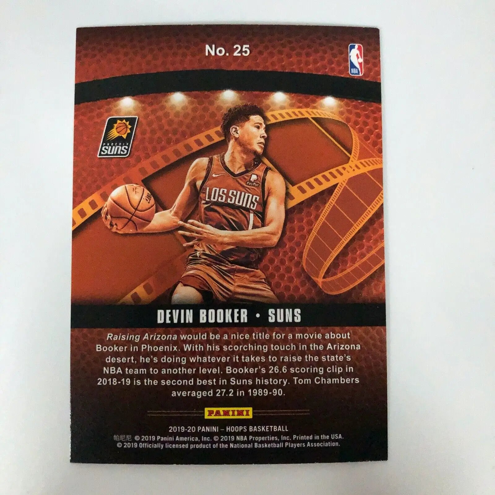 Devin Booker 2019-20 Hoops #25 Lights Camera Action Insert Phoenix Suns NBA card