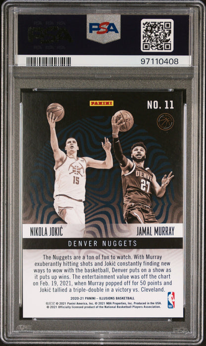 PSA-graded Nikola Jokic Jamal Murray Panini Illusions Double Vision card in action