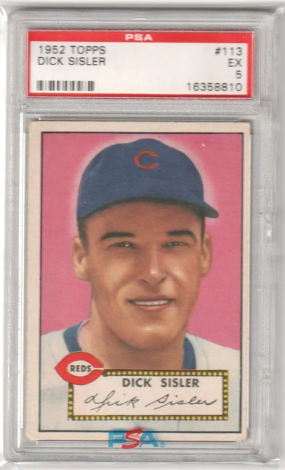 PSA-graded 1952 Topps Cincinnati Reds Dick Sisler card in protective case, Columbia Hobby