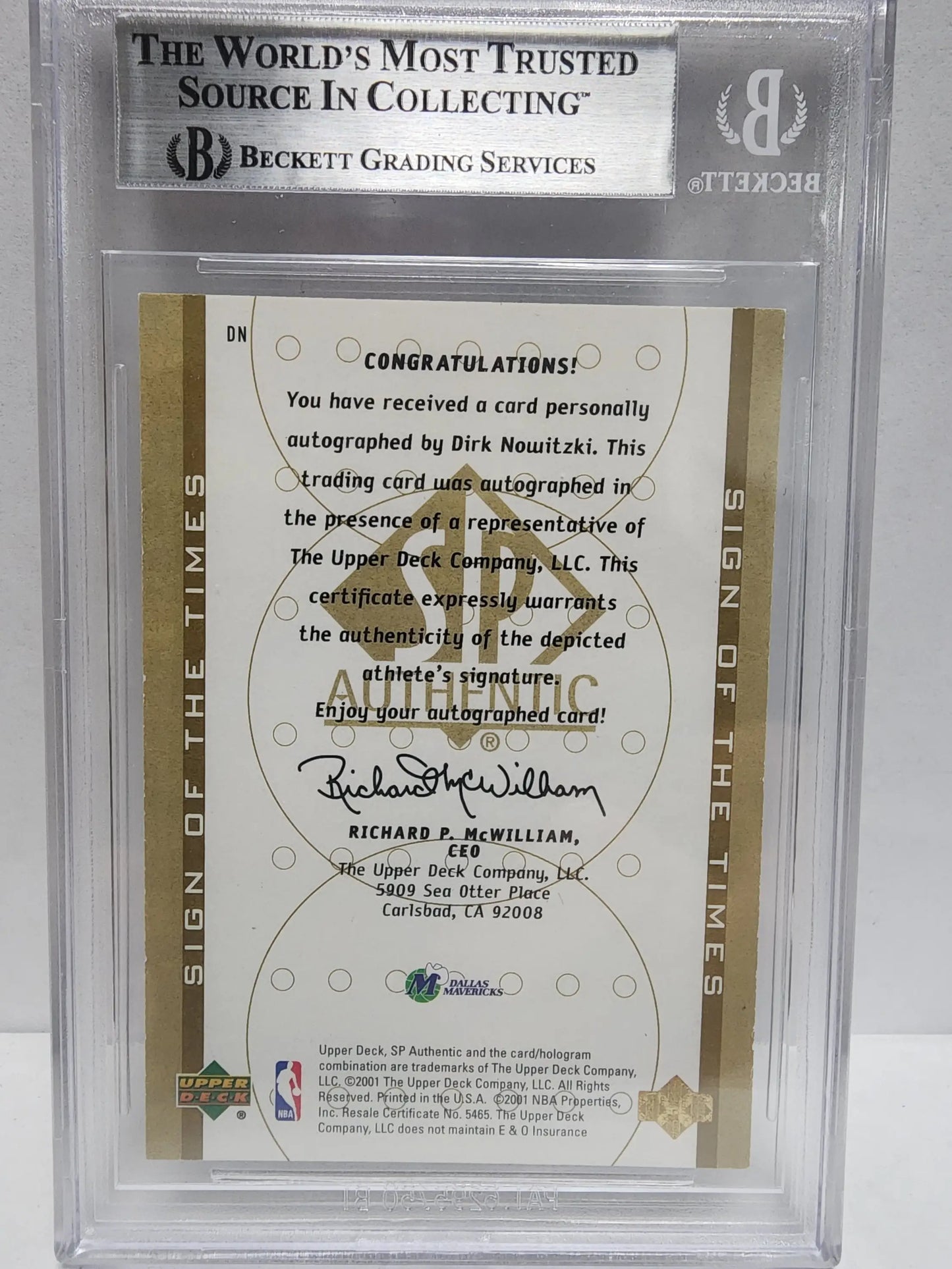 BGS-graded Dirk Nowitzki 2000 SP Authentic Sign of the Times Auto card with certification