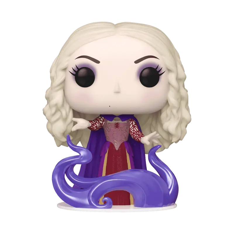 Funko Pop vinyl figure of Hocus Pocus 2 character Sarah in purple and red dress