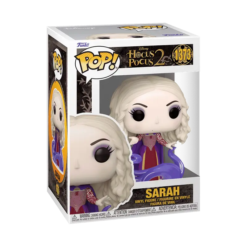 Funko Pop vinyl figure of Sarah from Hocus Pocus 2 with white hair and colorful outfit