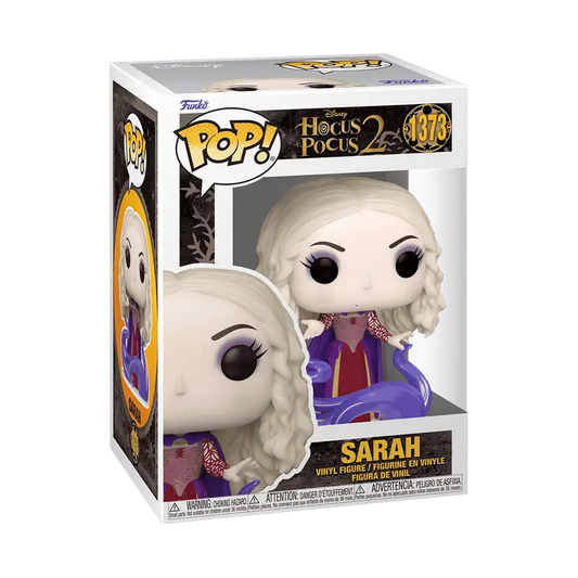 Funko Pop vinyl figure of Sarah from Hocus Pocus 2 with white hair and colorful outfit