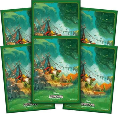 Colorful Disney Lorcana Robin Hood card sleeves featuring a fantastical forest scene