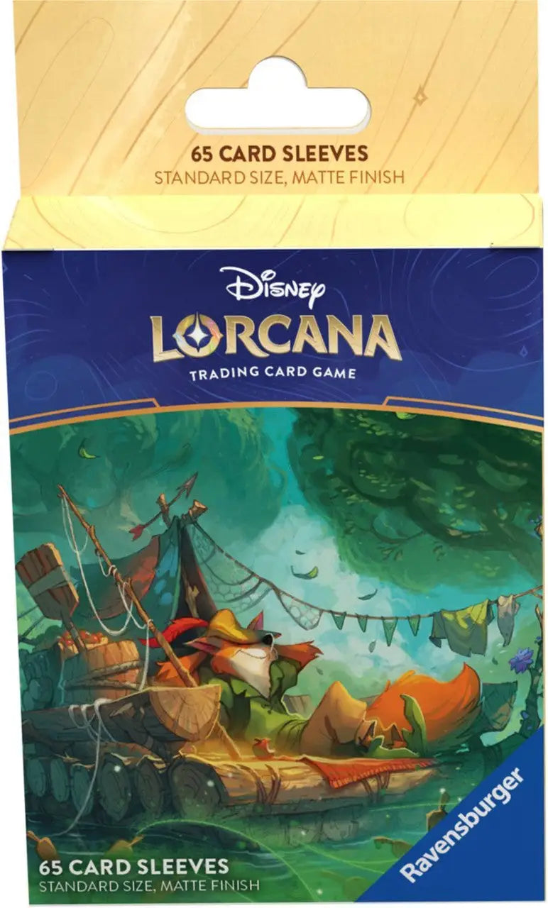 Colorful Disney Lorcana card sleeves featuring Robin Hood for trading cards