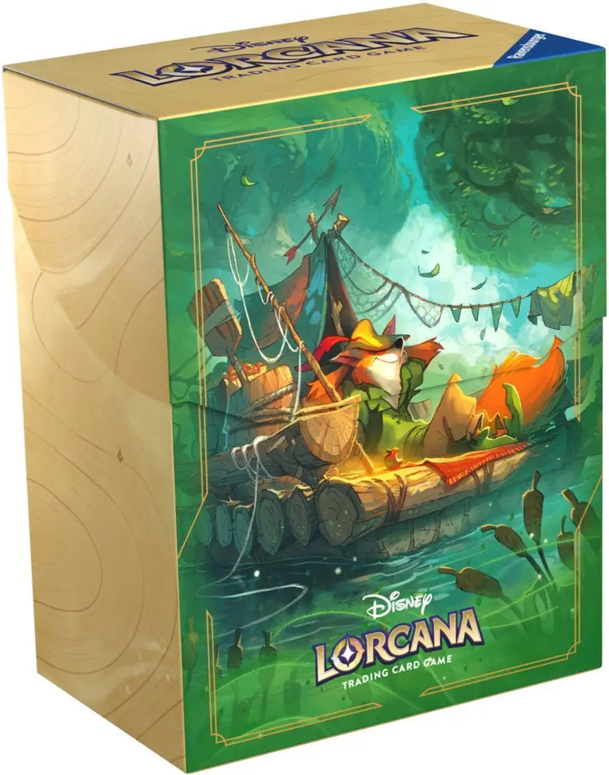 Disney Lorcana Deck Box featuring Robin Hood and fantasy characters on a boat