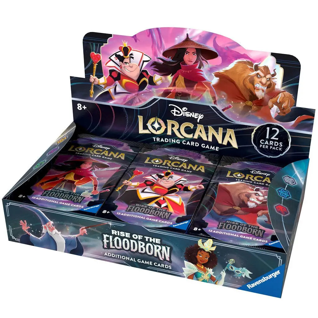 Display box for Disney Lorcana Rise of the Floodborn Booster featuring character artwork