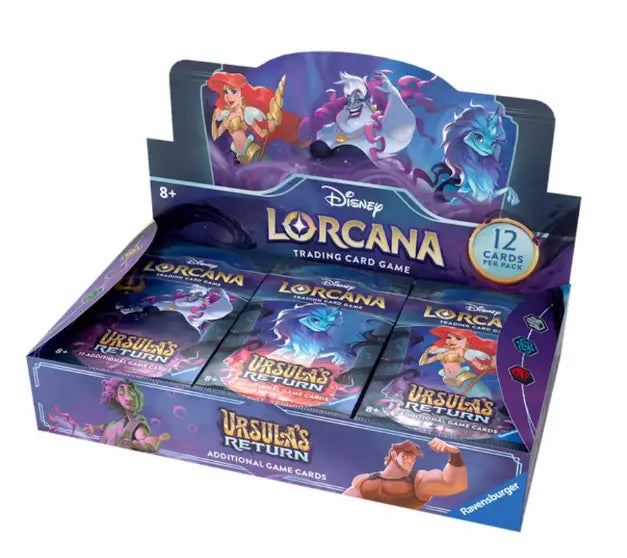 Display box of Disney Lorcana Booster Packs for trading cards in Ursula’s Return