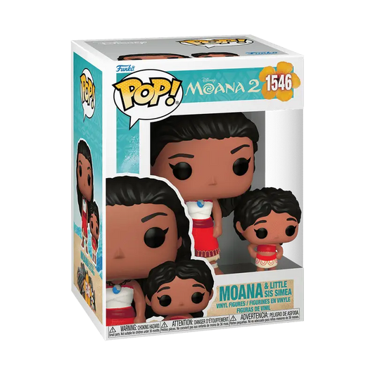 Funko Pop! Moana vinyl figure box showcasing multiple poses in red outfit for Disney Moana 2